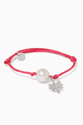 Dark-Pink Pearl & Silver Charm Bracelet