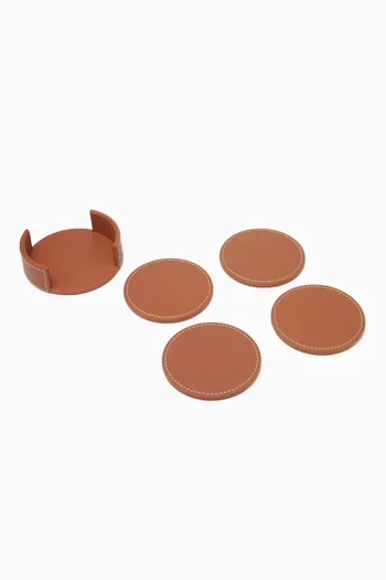 Wyatt Coasters in Leather & Stainless Steel, Set of 4