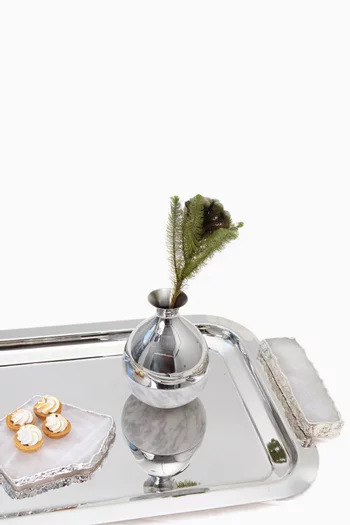 Coluna Dual Bud Vase in Carrara Marble & Silver