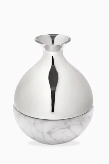 Coluna Dual Bud Vase in Carrara Marble & Silver