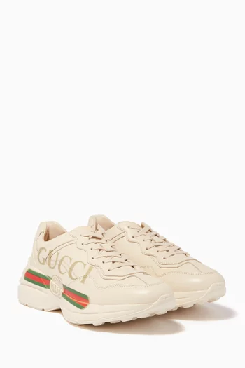 Ivory Rhyton Gucci logo leather Sneakers      