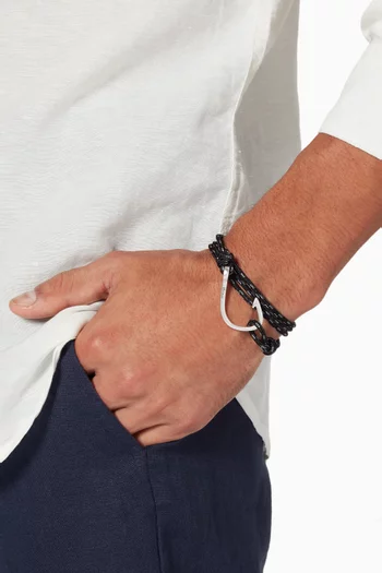 Dark-Grey Rope & Silver Plated Hook Bracelet       