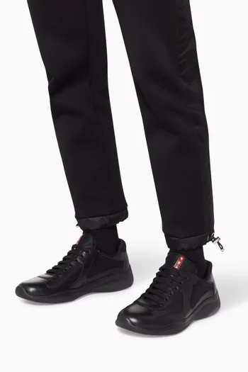 Black America's Cup Leather & Knit Sneakers   