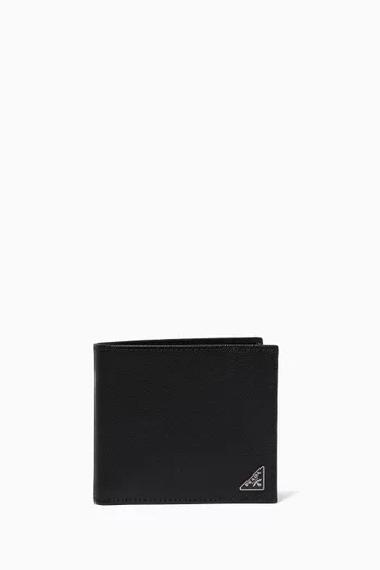 محفظة جلد سافيانو ثنائية الطي بشعار الماركة أسود