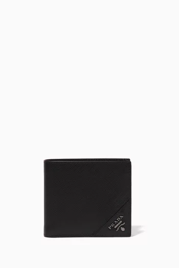 محفظة كارتيليو جلد سافيانو بشعار الماركة أسود