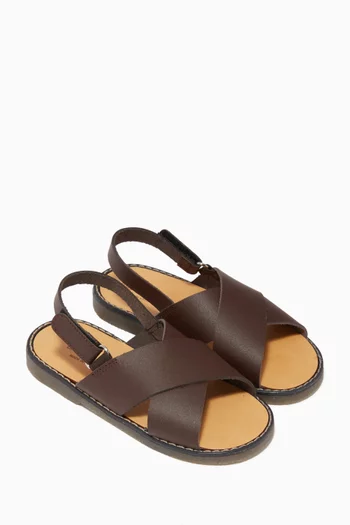 Leather Flat Strap Sandals 
