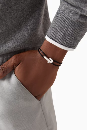 Arabic J Letter Bracelet in Silver & Fabric