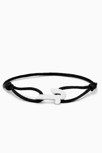 Arabic J Letter Bracelet in Silver & Fabric