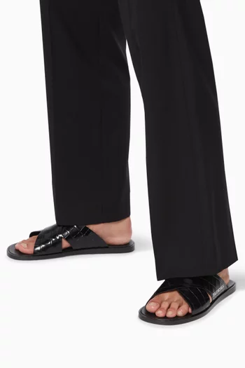 Crocodile-Embossed Leather Slides