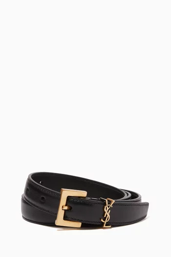 Monogram Narrow Belt with Square Buckle in Leather       