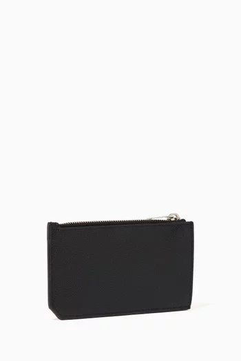 Fragments Zip Card Case in Grain de Poudre Embossed Leather     