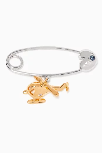 "It's A Boy!" Helicopter Diamond & Sapphire Brooch in 18kt Gold  