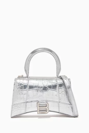 Hourglass XS Top Handle Bag in Metallic Crocodile Embossed Calfskin      