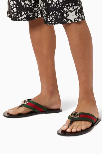 Logo Web Sandals in Leather
