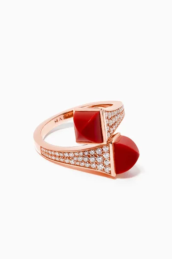 Cleo Diamond Statement Ring with Red Coral in 18kt Rose Gold        