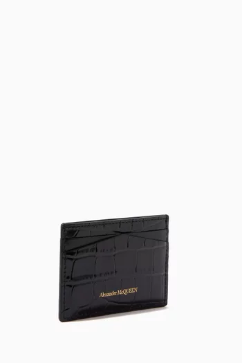 Skull Card Holder in Shiny Croc Embossed Leather