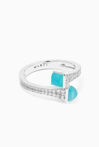 Cleo Diamond Wrap Ring with Sea Blue Chalcedony in 18kt White Gold        
