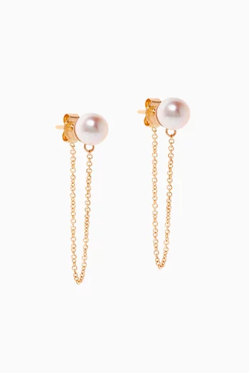 Pearl Stud with Chain Drop Earrings in 14kt Yellow Gold   