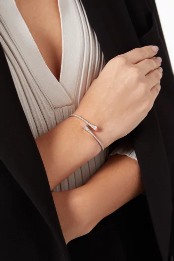 Cleo Diamond & Pink Coral Slim Slip-on Bracelet in 18kt White Gold