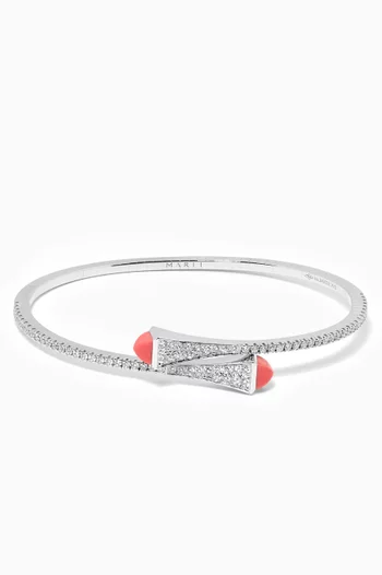 Cleo Diamond & Pink Coral Slim Slip-on Bracelet in 18kt White Gold