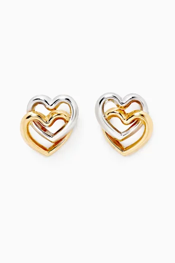Double Heart Stud Earrings in 18kt Gold    