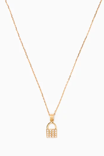 Diamond Lock Pendant Necklace in 18kt Yellow Gold  