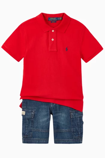 تي شيرت بولو قطن شبكي بقصة ملائمة للجسم