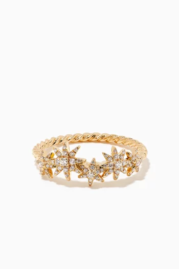 Starburst Cluster Band Ring with Pavé Diamonds 18kt Yellow Gold    