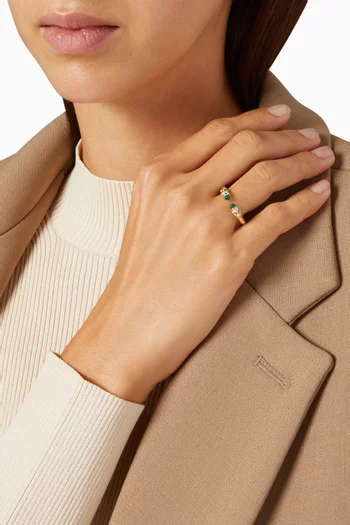 Petite Helena Diamond Ring with Emeralds in 18kt Yellow Gold  