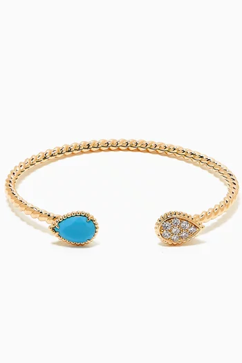 Serpent Bohème Double S Motif Diamond Bracelet with Turquoise in 18kt Yellow Gold         