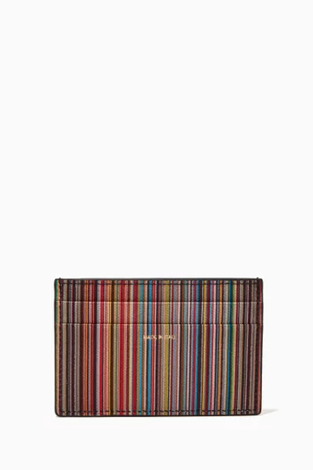 Signature Stripe Card Holder in Leather    