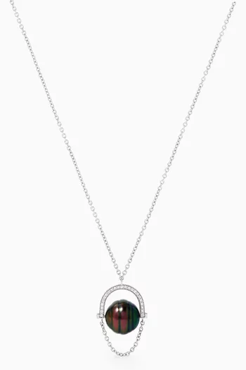 Entrelace Pearl Necklace with Diamonds in 18kt White Gold    