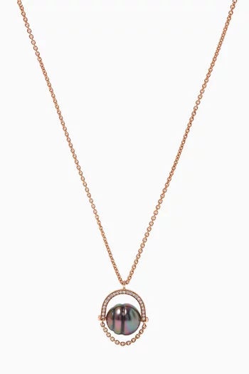 Entrelace Pearl Necklace with Diamonds in 18kt Rose Gold     