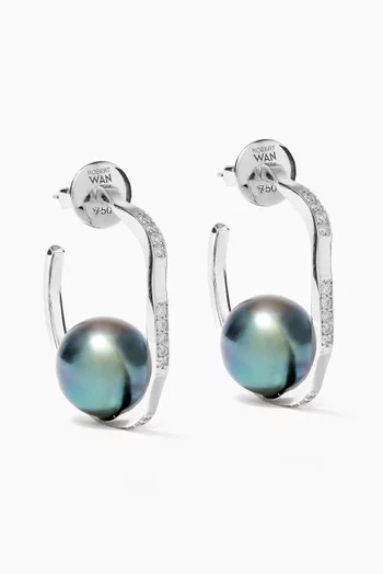 Pinctada Pearl Hoop Earrings with Diamonds in 18kt White Gold      