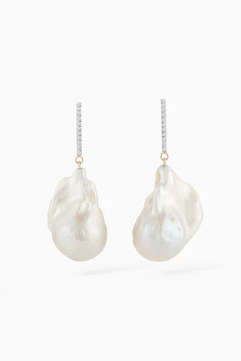 Baroque Pearl Earrings with Diamonds in 14kt Yellow Gold      