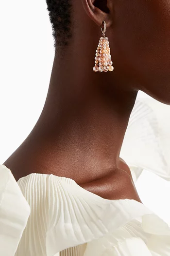 Bahar Diamond Earrings with Pearls in 18kt Rose Gold, Small