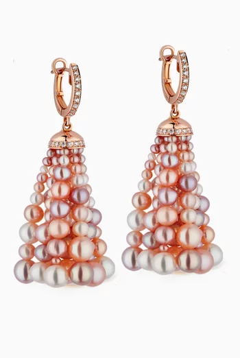 Bahar Diamond Earrings with Pearls in 18kt Rose Gold, Small