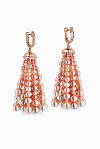 Bahar Diamond Earrings with Pearls in 18kt Rose Gold, Large  
