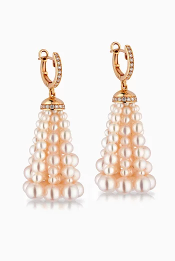 Bahar Diamond Earrings with Pearls in 18kt Yellow Gold, Small 