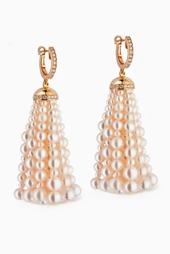 Bahar Diamond Earrings with Pearls in 18kt Yellow Gold,  Large