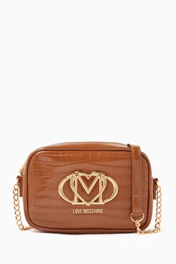 Small Crossbody Bag in Croc-embossed Faux Leather