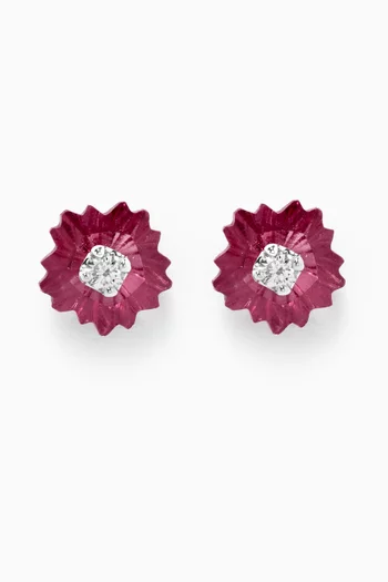 Floral Rhodolite Stud Earrings with Diamonds in 18kt White Gold
