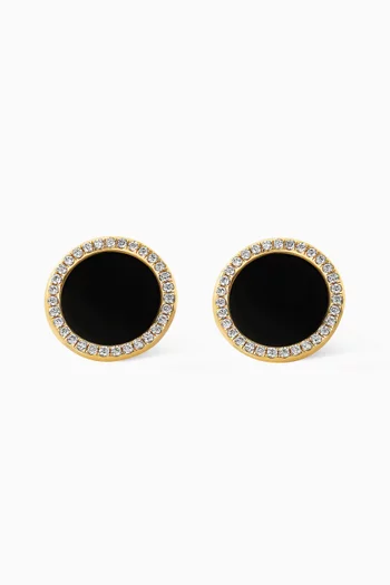 DY Elements® Button Earrings with Black Onyx & Pavé Diamonds in 18kt Yellow Gold 