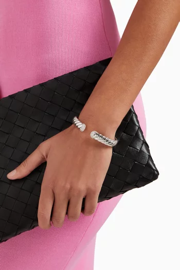 Sculpted Cable Cuff Bracelet with Pavé Diamonds in Sterling Silver