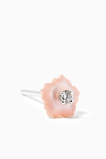 Floral Mother of Pearl Stud Earrings with Diamonds in 18kt White Gold  