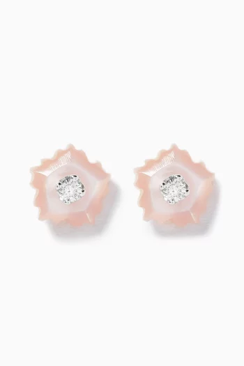 Floral Mother of Pearl Stud Earrings with Diamonds in 18kt White Gold  