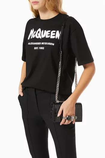 حقيبة ساتشل ميني مرصعة بالجواهر جلد بنقشة جلد التمساح