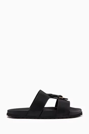 Buckled Slide Sandals in Leather  