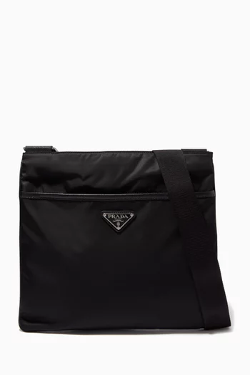 Triangle Logo Shoulder Bag in Re-Nylon & Saffiano Leather    