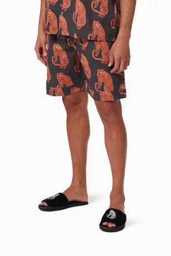 Sansindo Tiger Embroidery Unisex Corduroy Slides  